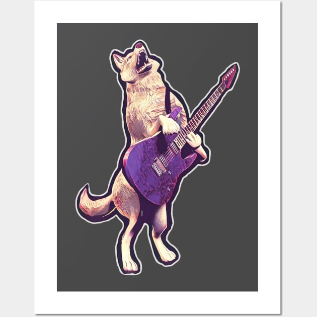 Dog playing guitar rock ‘n’ roll heavy-metal gift animal art gamer Wall Art by LastViewGallery